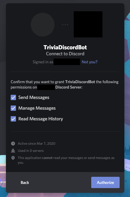 Authorising Bot on Server